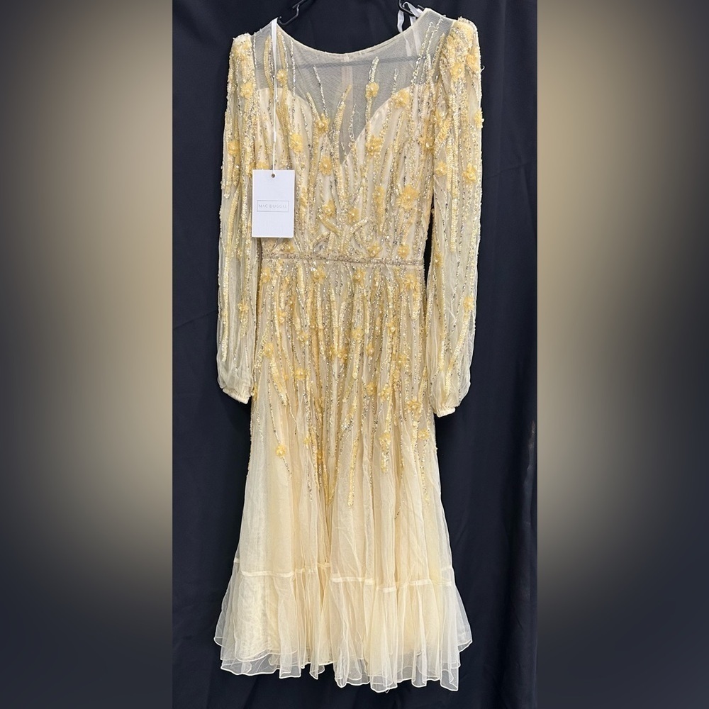 Mac Duggal 5581 NWT Embellished Illusion High Neck Long Sleeve Dress